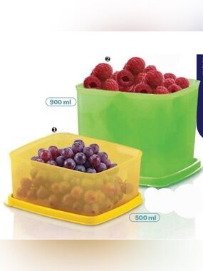 Tupperware Green and Yellow Food Storage Containers - 900ml & 500ml Set